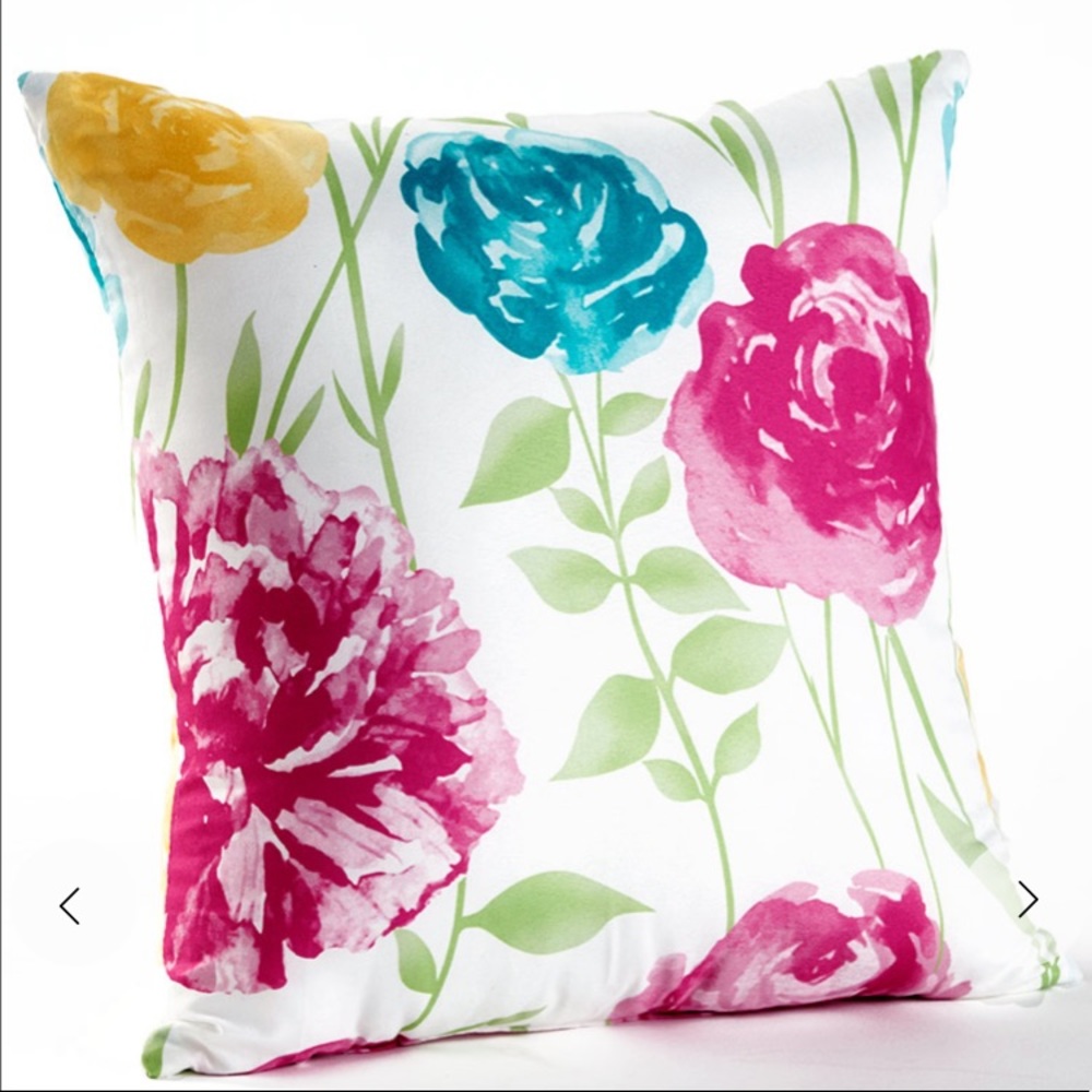 Accent Throw Pillow with Flowers - Watercolor Bloom - 16” Square - NWT